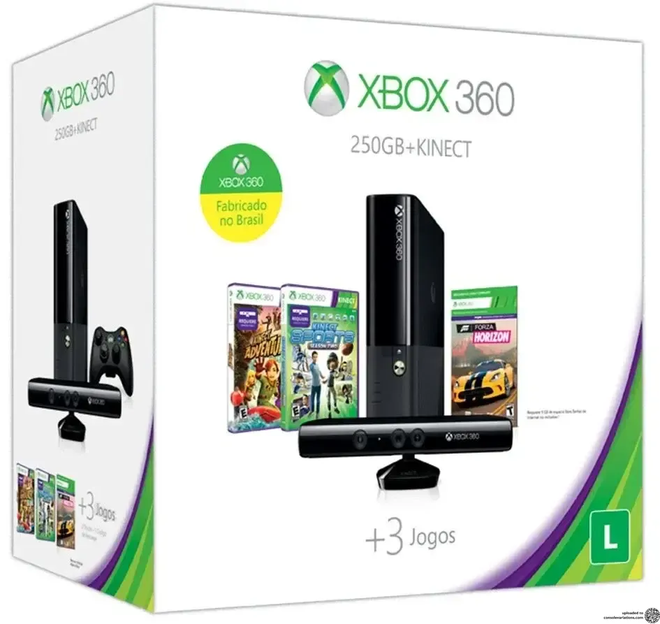 Microsoft Xbox 360 250GB + Kinect + Kinect Adventures, Kinect Sports and Forza Horizon Bundle (BR)