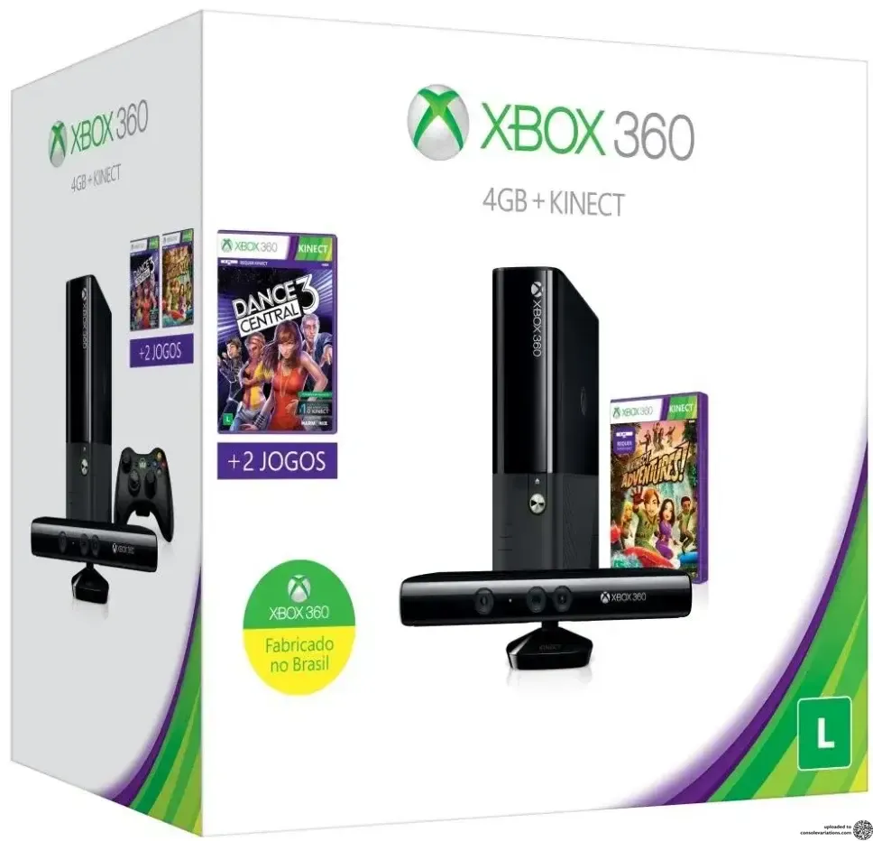 Microsoft Xbox 360 4GB + Kinect + Dance Central 3 and Kinect Adventures Bundle (BR)