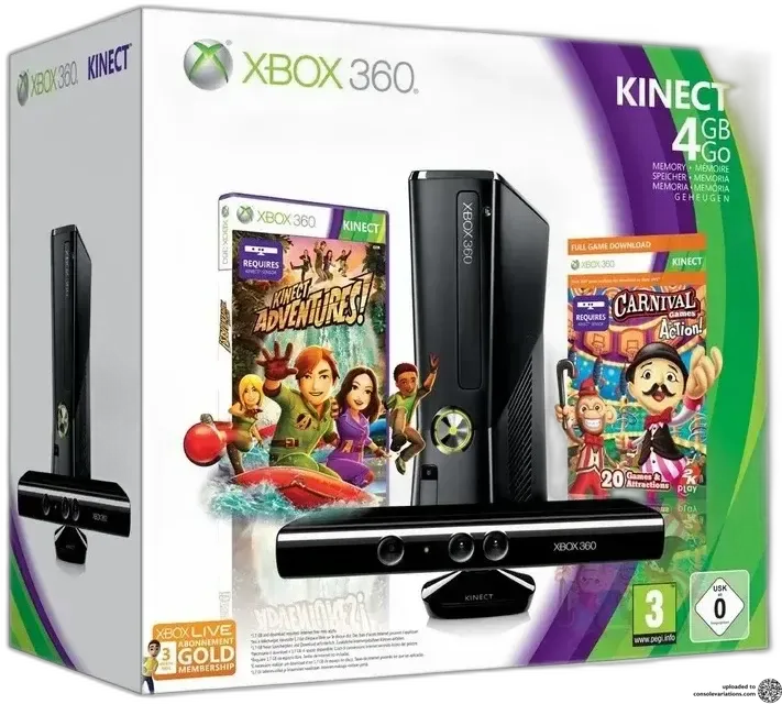 Microsoft Xbox 360 Slim Kinect Adventures + Carnival Bundle