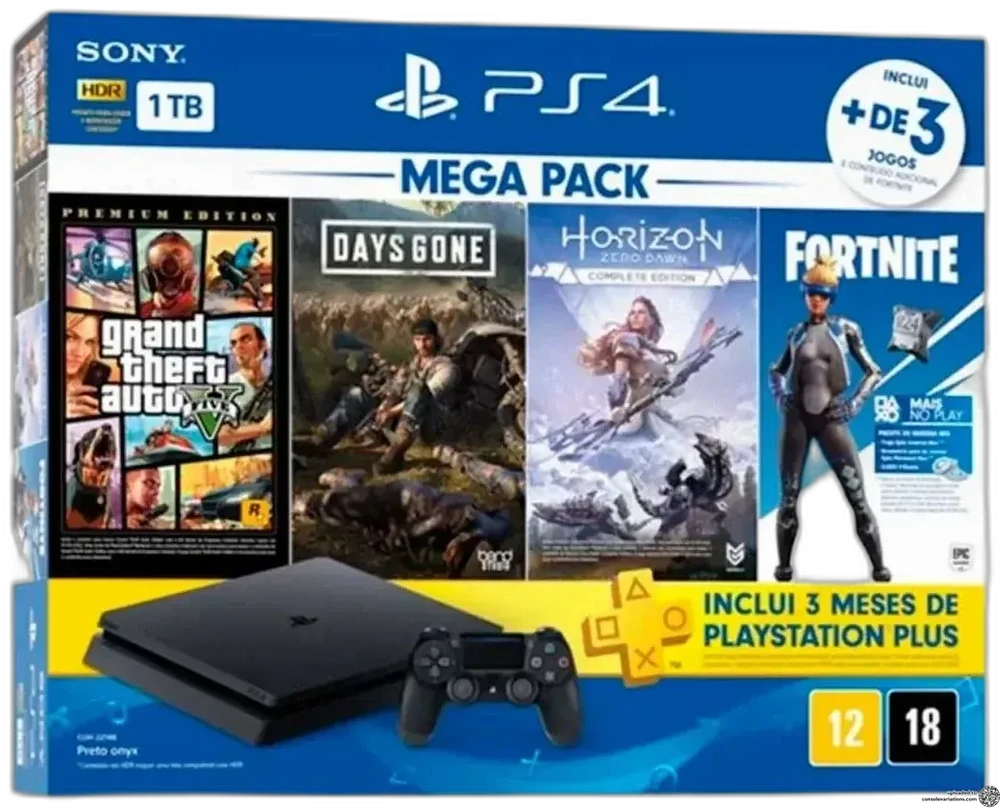 Sony PlayStation 4 Slim Mega Pack GTA + Days Gone + Horizon + Fortnite Bundle